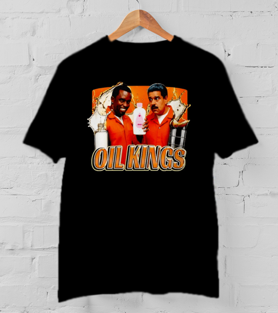Oil Kings Comedy Parody With Iconic Characters And Baby Oil Bottle T-Shirt