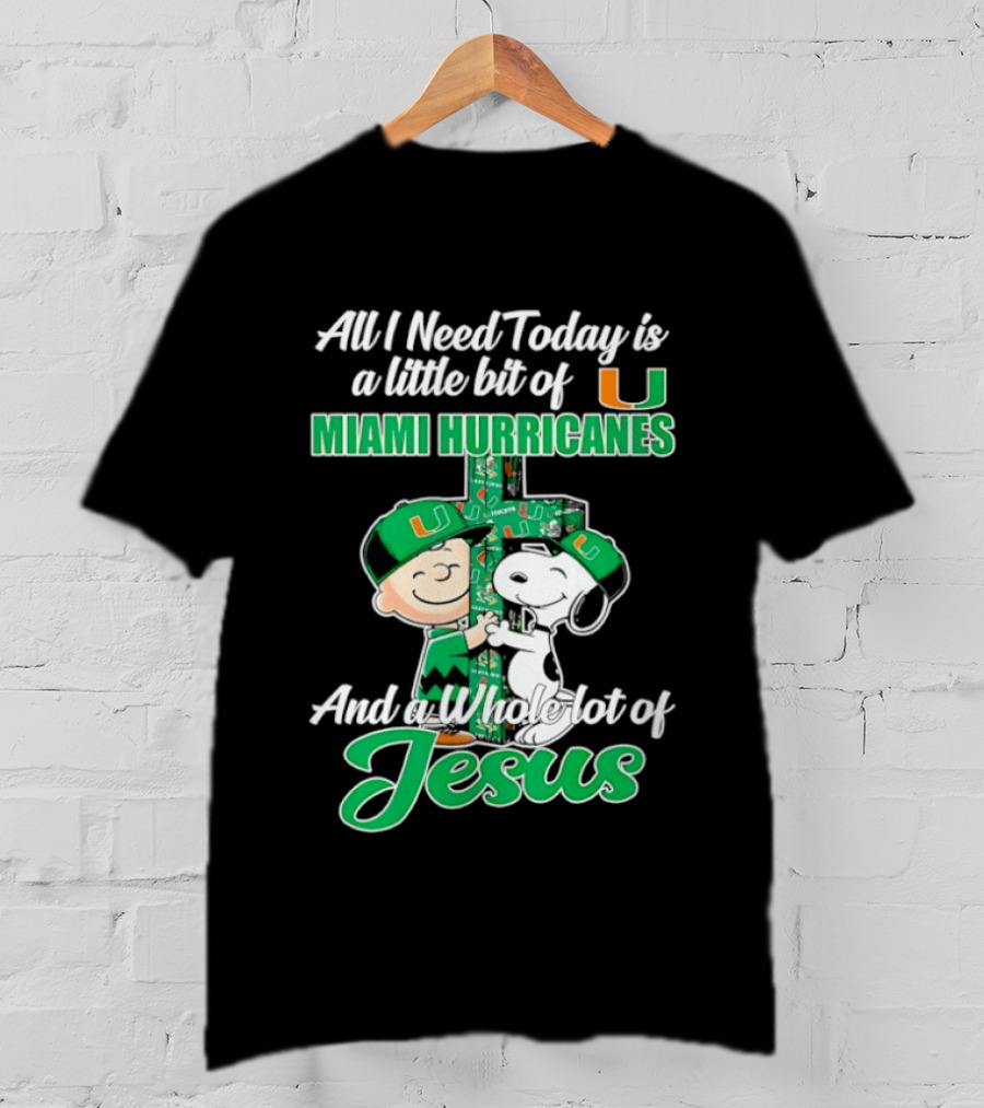 Peanuts Characters Miami Hurricanes Jesus Cross T-Shirt