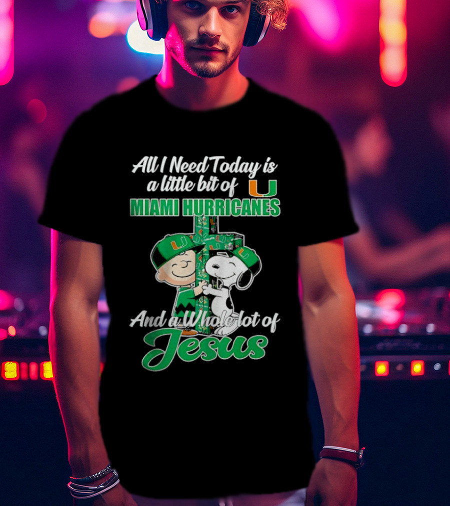 Peanuts Characters Miami Hurricanes Jesus Cross T-Shirt