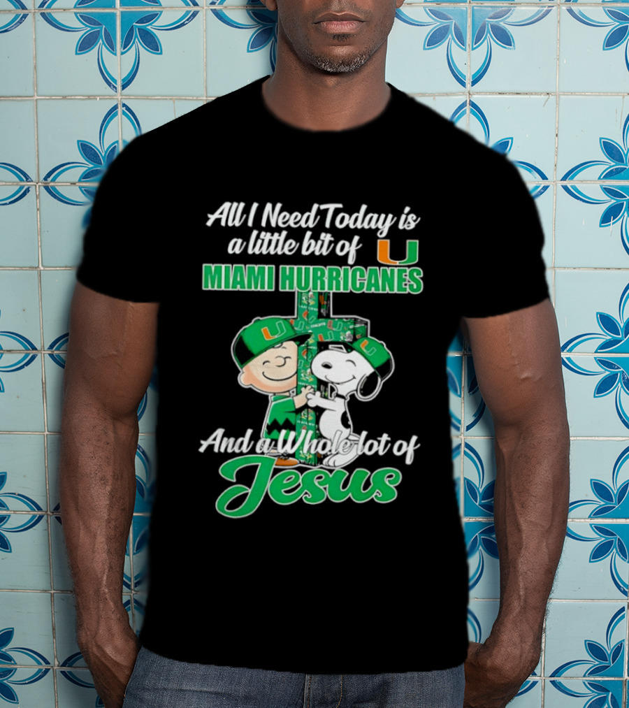 Peanuts Characters Miami Hurricanes Jesus Cross T-Shirt
