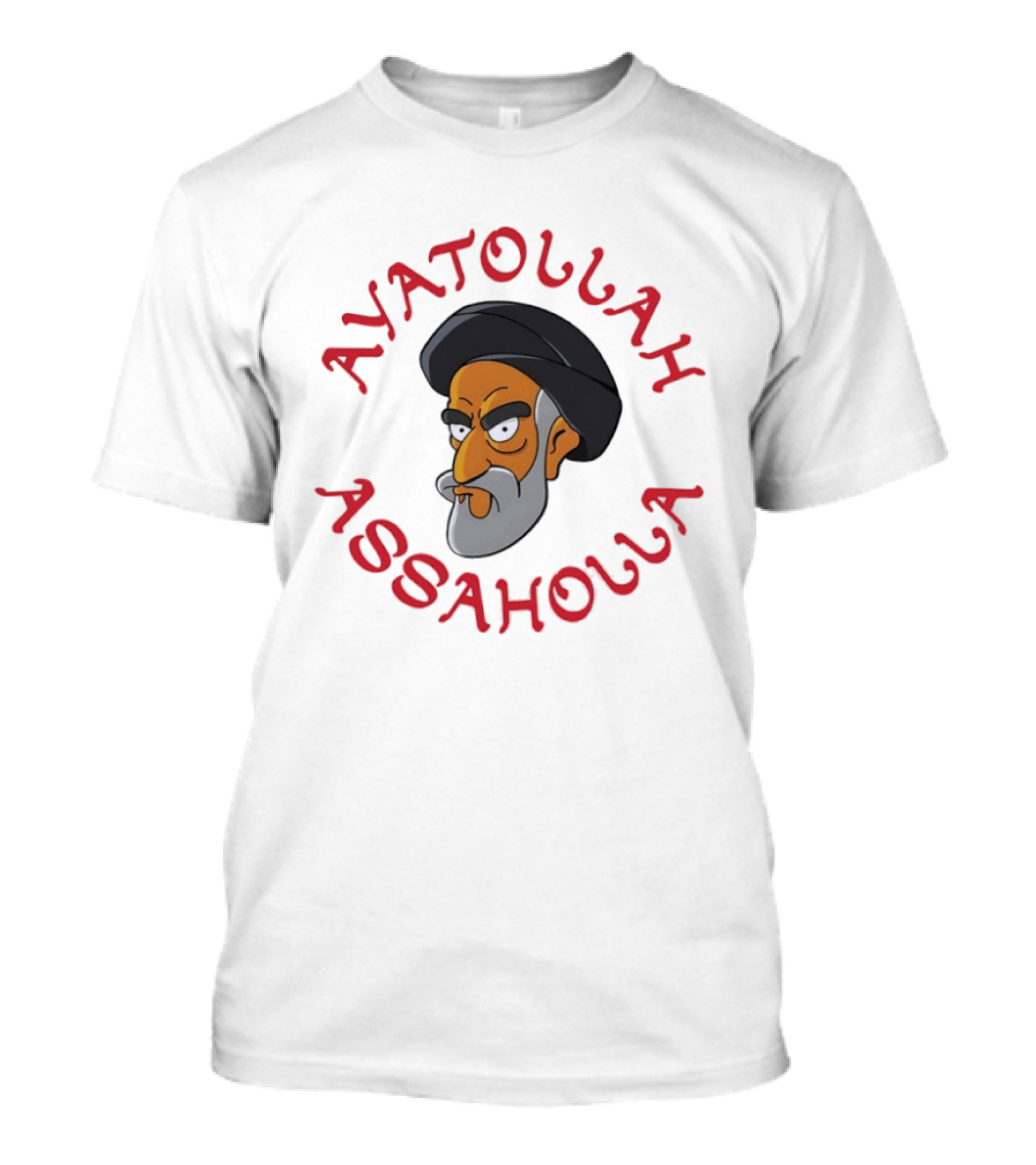 Ayatollah Asaholla Cartoon Face With Text In Red T-Shirt