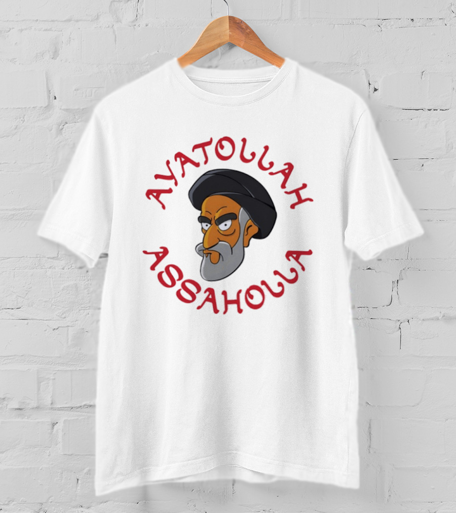 Ayatollah Asaholla Cartoon Face With Text In Red T-Shirt