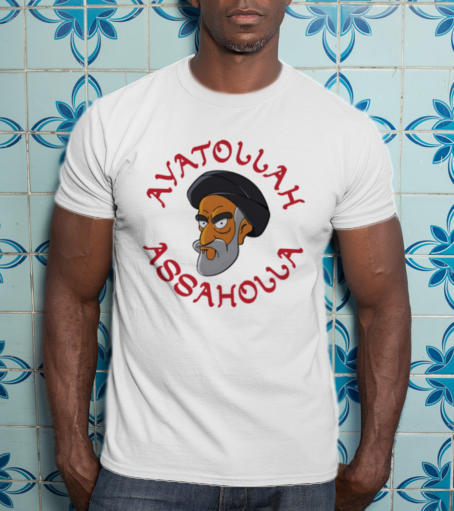 Ayatollah Asaholla Cartoon Face With Text In Red T-Shirt