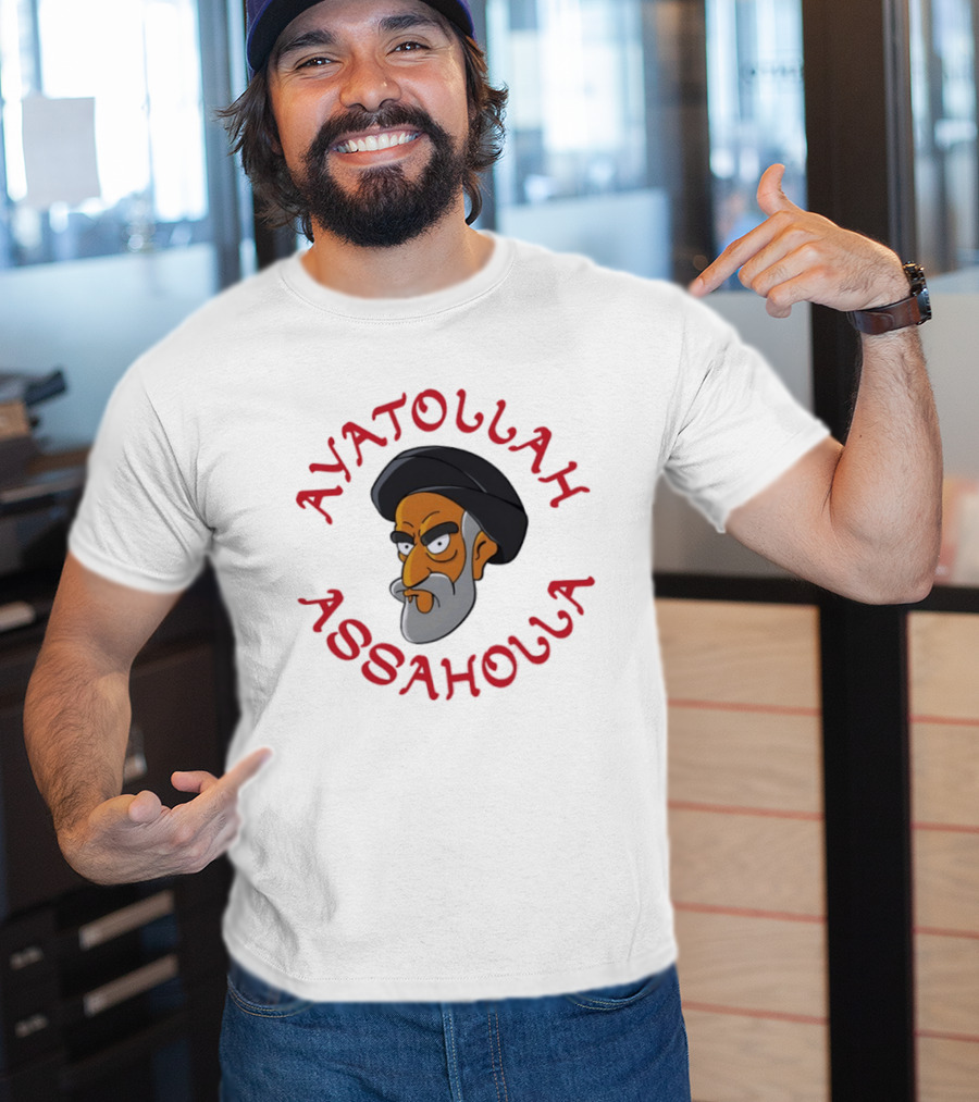 Ayatollah Asaholla Cartoon Face With Text In Red T-Shirt