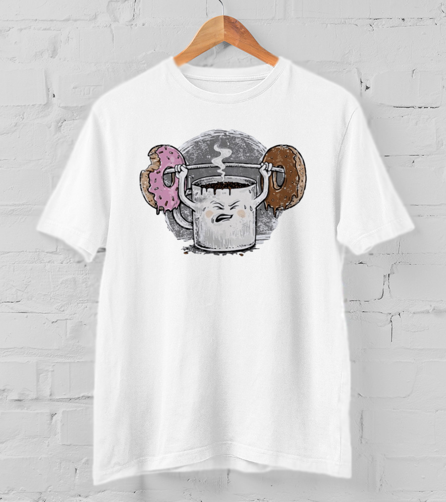 Coffee Lifting Pink And Chocolate Donuts Weightlifting Humor T-Shirt