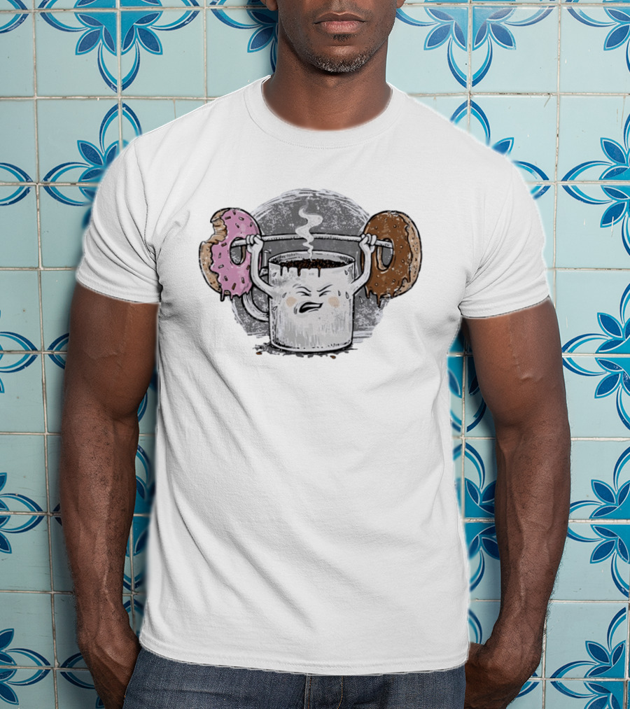 Coffee Lifting Pink And Chocolate Donuts Weightlifting Humor T-Shirt