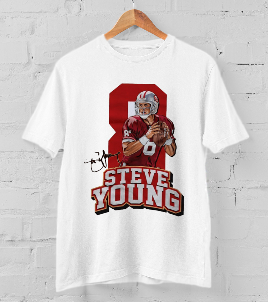 Steve Young 8 San Francisco 49ers Football Autograph T-Shirt