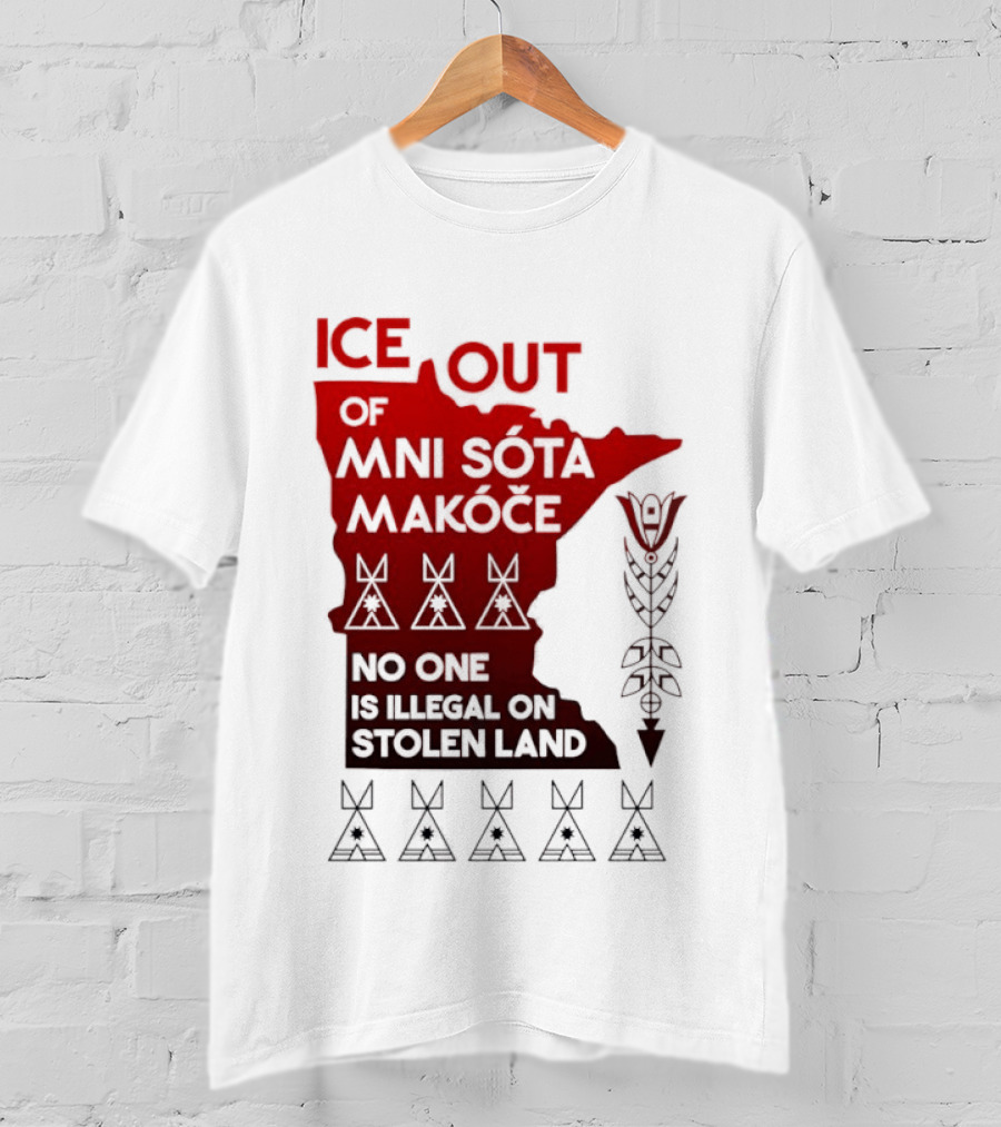 Ice Out Of Mni Sota Makoce No One Is Illegal On Stolen Land Text And Symbols T-Shirt