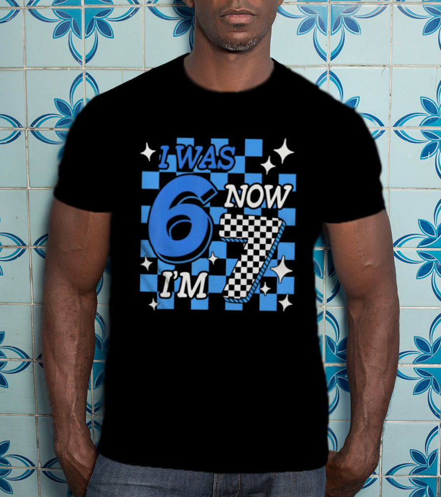 Blue Checkered I Was 6 Now I'm 7 Birthday Boy T-Shirt