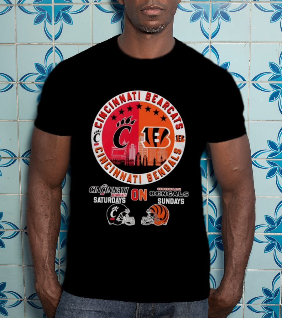 Cincinnati Bearcats Saturdays Cincinnati Bengals Sundays Helmet Mashup T-Shirt