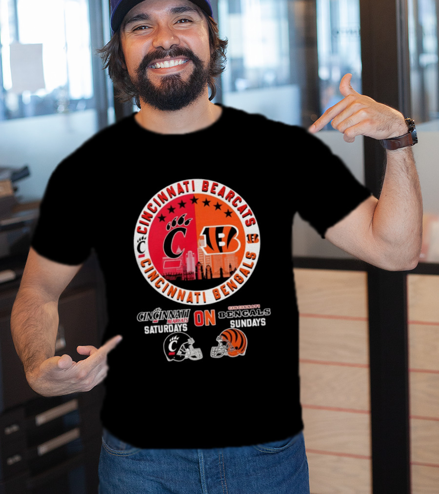 Cincinnati Bearcats Saturdays Cincinnati Bengals Sundays Helmet Mashup T-Shirt