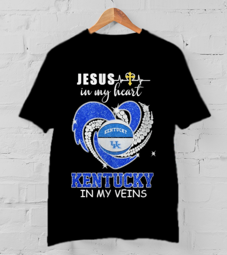 Jesus In My Heart Kentucky In My Veins Wildcats UK Basketball Passion T-Shirt