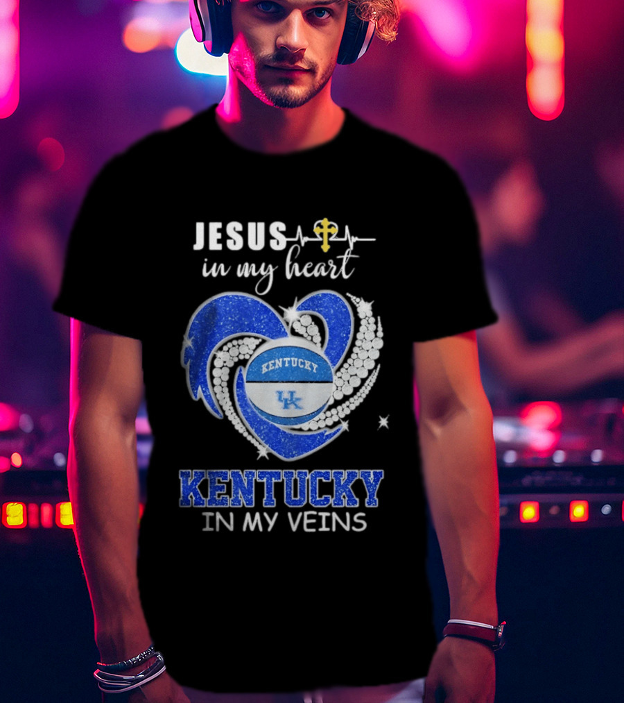 Jesus In My Heart Kentucky In My Veins Wildcats UK Basketball Passion T-Shirt