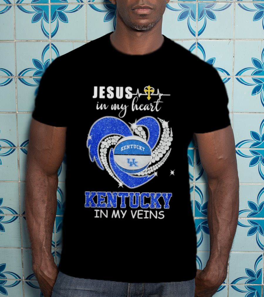 Jesus In My Heart Kentucky In My Veins Wildcats UK Basketball Passion T-Shirt