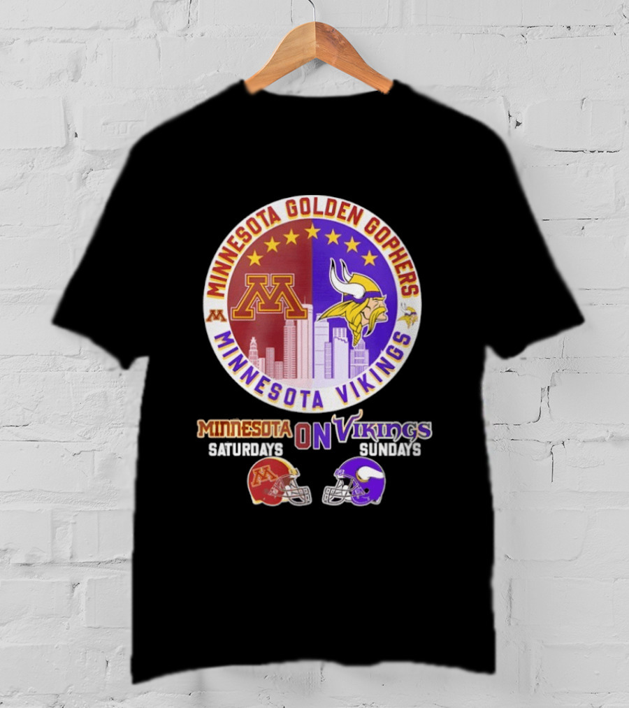 Minnesota Golden Gophers Saturdays Minnesota Vikings Sundays Helmet Mashup T-Shirt