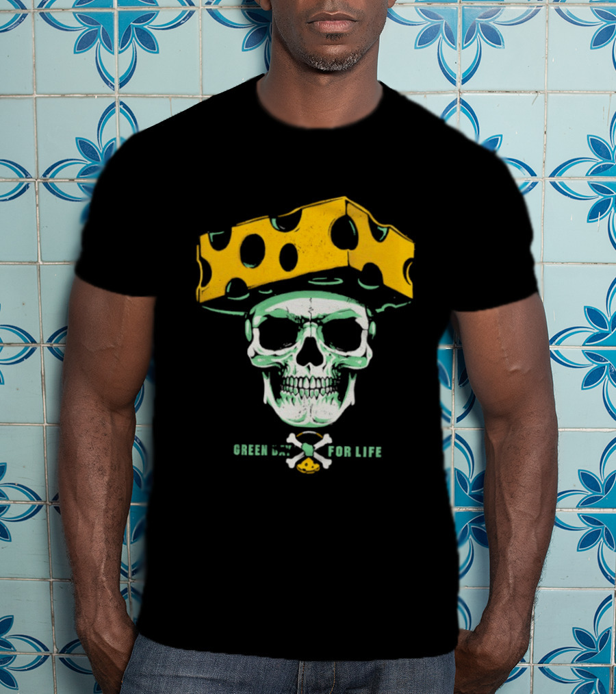 Green Bay Packers For Life Skull Cheesehead T-Shirt