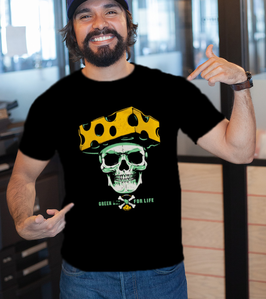 Green Bay Packers For Life Skull Cheesehead T-Shirt