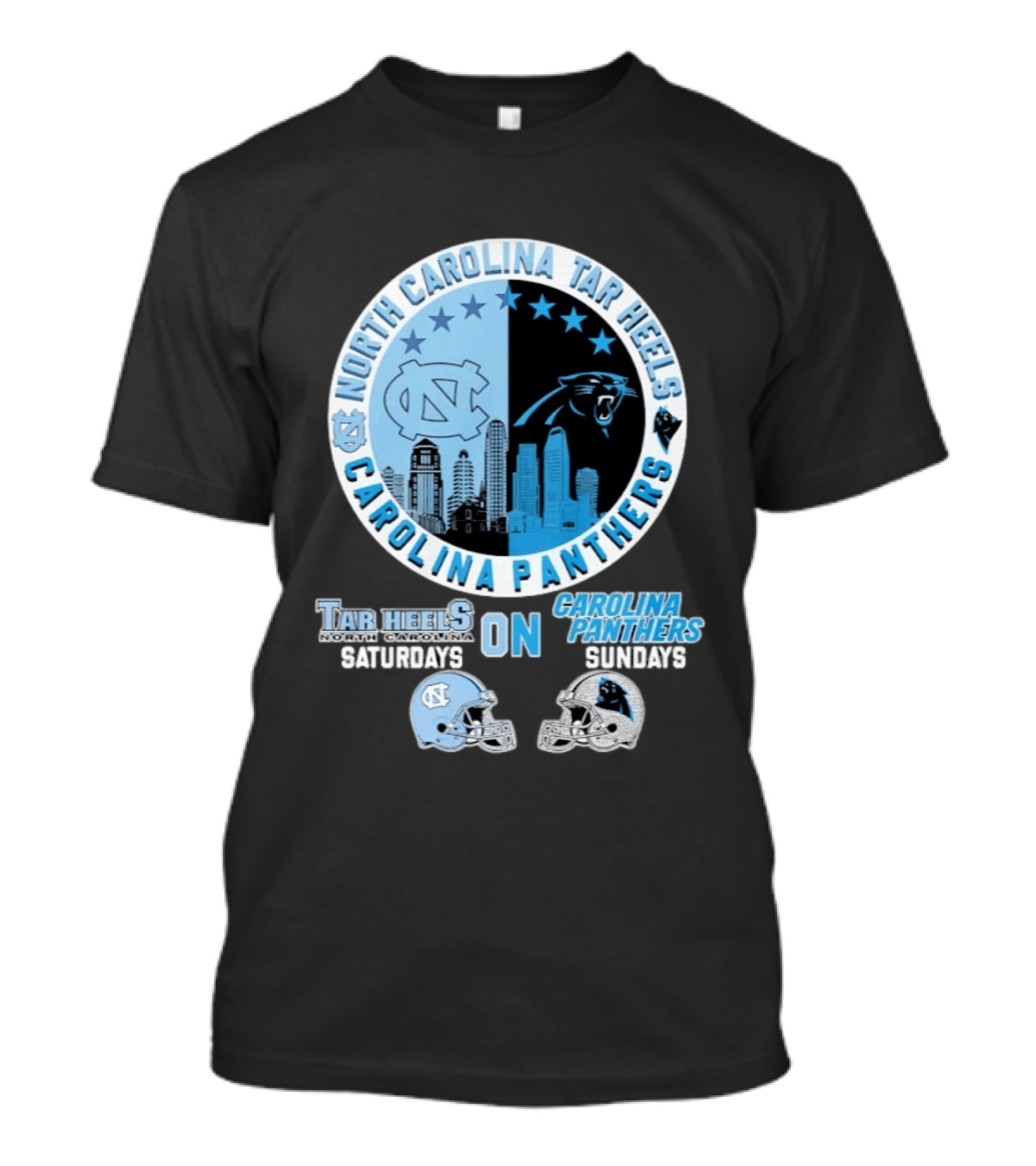 North Carolina Tar Heels Saturdays Carolina Panthers Sundays Helmet Mashup T-Shirt