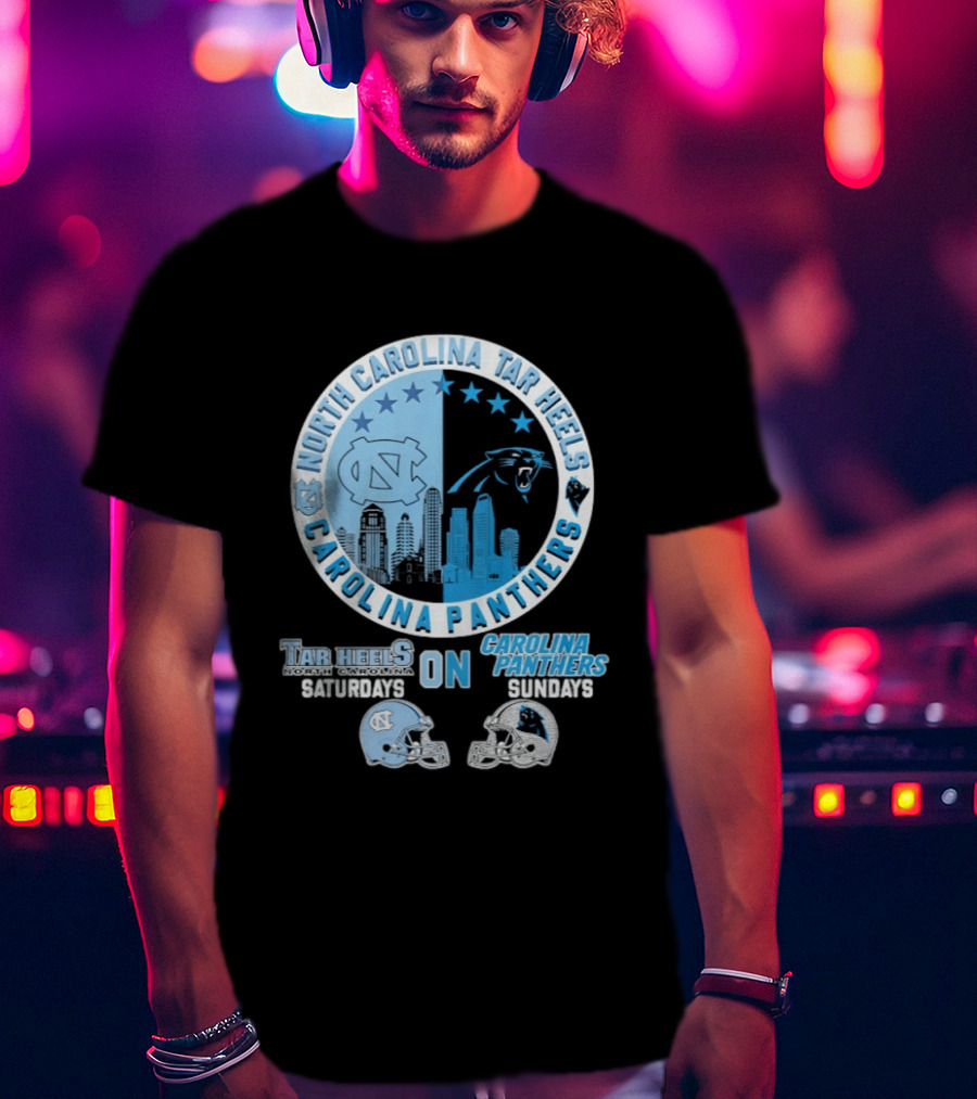 North Carolina Tar Heels Saturdays Carolina Panthers Sundays Helmet Mashup T-Shirt