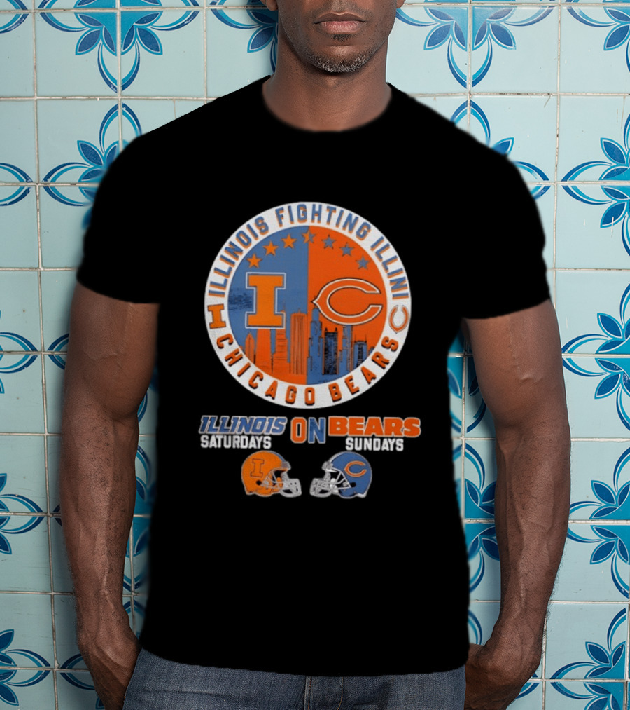 Illinois Fighting Illini And Chicago Bears Saturdays And Sundays Helmet Mashup T-Shirt