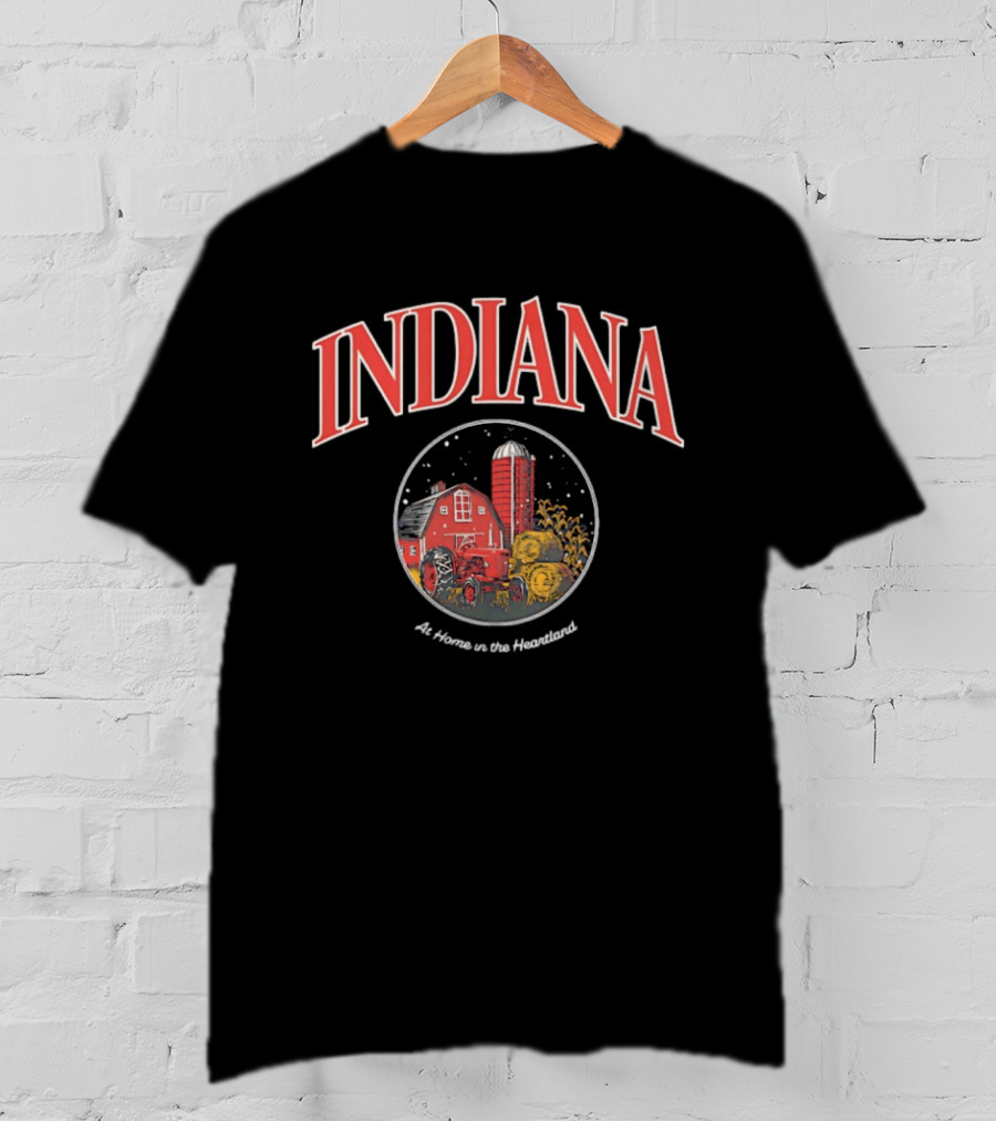 Indiana Farm Scene Silo Barn Tractor At Home In The Heartland T-Shirt