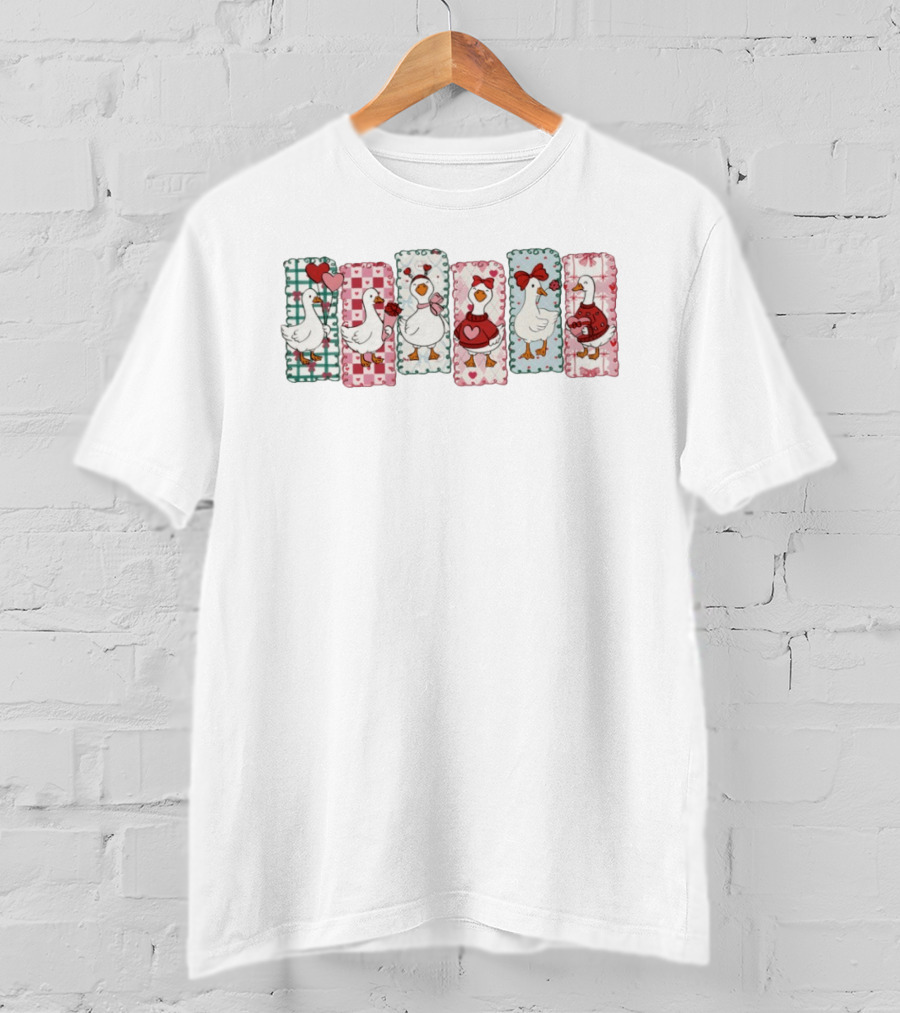 Goose Valentine Coquette Pattern Valentines Day Hearts And Bows T-Shirt