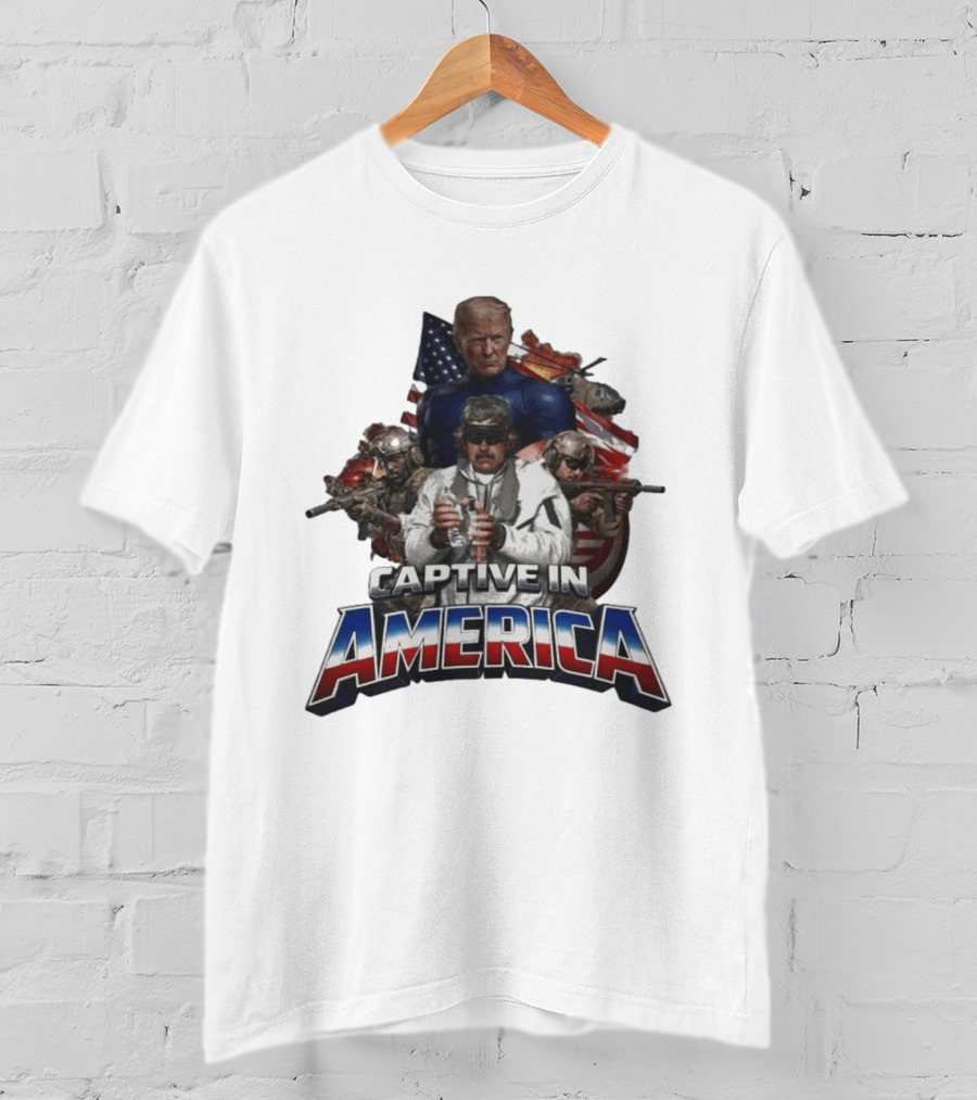 Trump Maduro Captive In America Soldiers Helicopters United States Flag T-Shirt