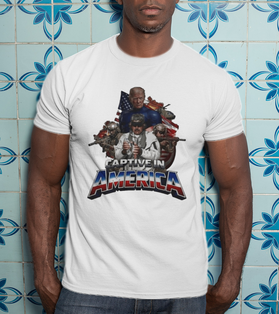 Trump Maduro Captive In America Soldiers Helicopters United States Flag T-Shirt