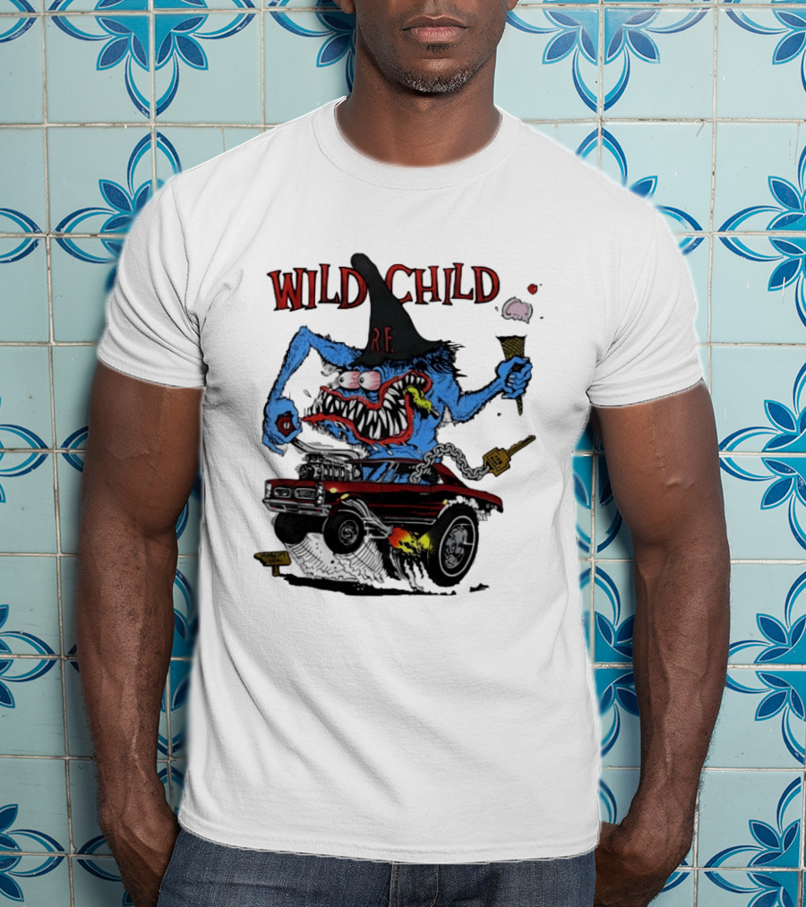Wild Child Rat Fink R.F. Hot Rod Monster With Ice Cream And Gear Shift T-Shirt