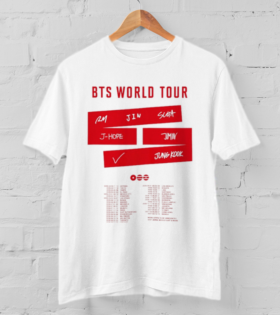 BTS World Tour 2026 RM Jin Suga J Hope Jimin V Jungkook Concert Tour Dates T-Shirt