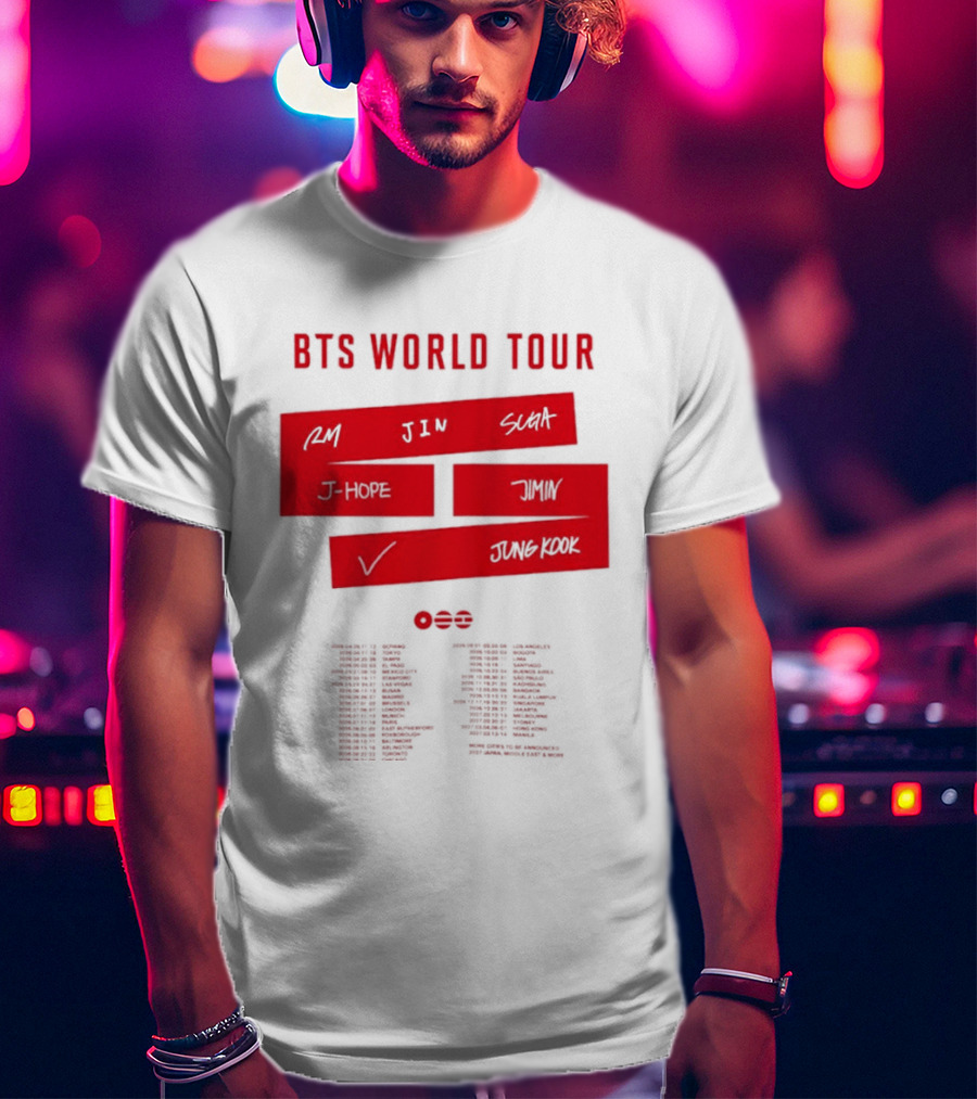 BTS World Tour 2026 RM Jin Suga J Hope Jimin V Jungkook Concert Tour Dates T-Shirt