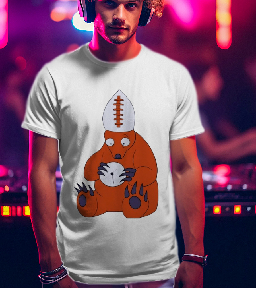Chicago Bears Mascot Cartoon With Football Pope Hat T-Shirt