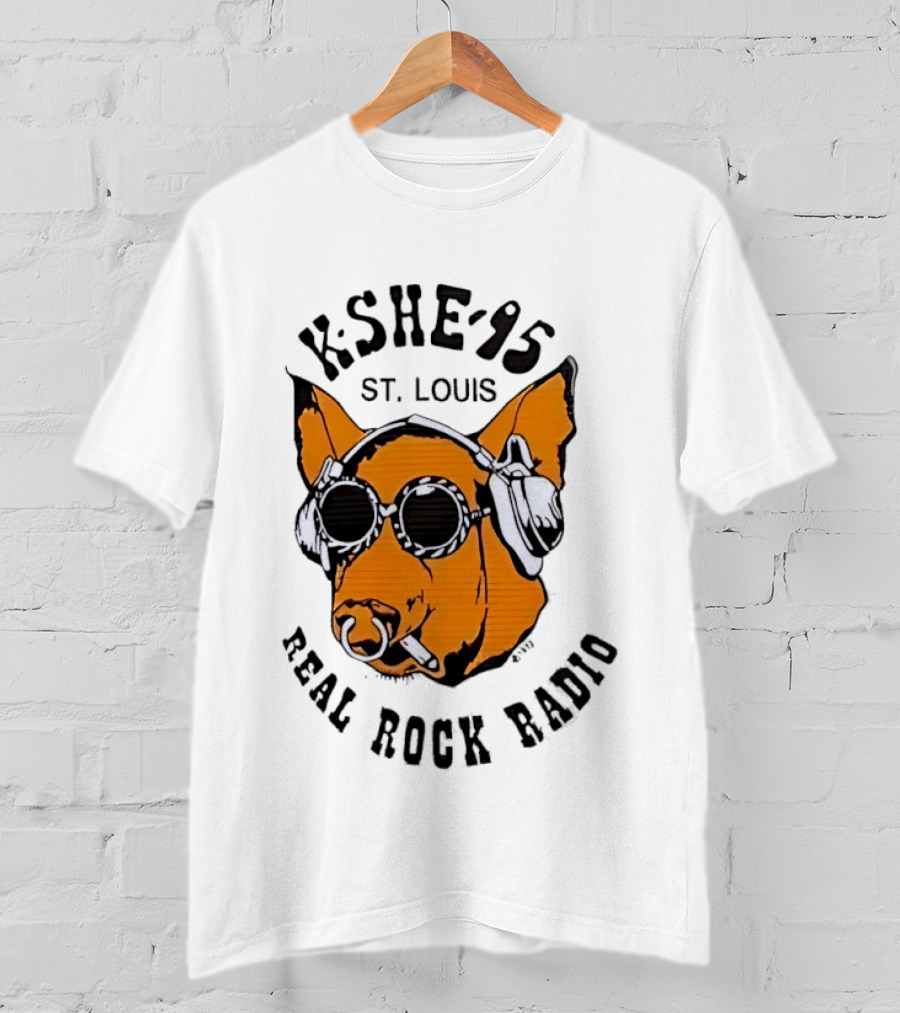 KSHE 95 St. Louis Real Rock Radio Pig With Headphones And Sunglasses T-Shirt