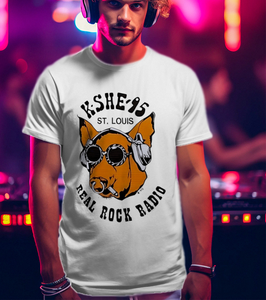 KSHE 95 St. Louis Real Rock Radio Pig With Headphones And Sunglasses T-Shirt