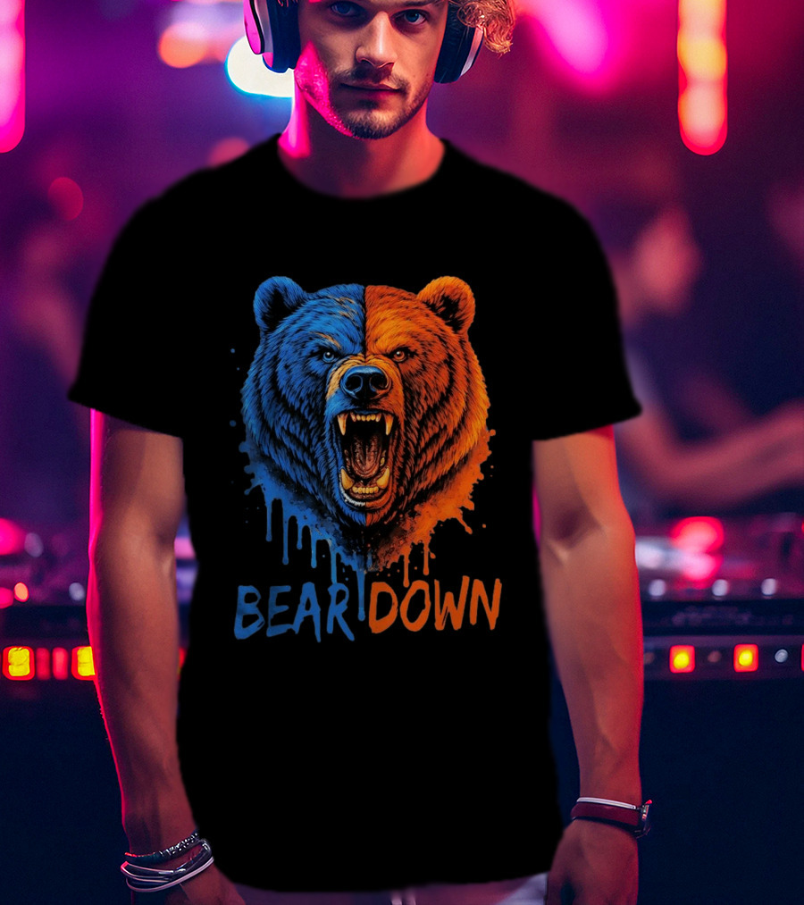 Bear Down Good Better Best Fierce Blue And Orange Bear Face T-Shirt