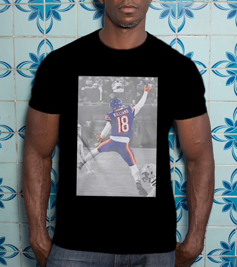 Caleb Williams Iconic Jumpman Football Moment Number 18 Blue And Orange T-Shirt