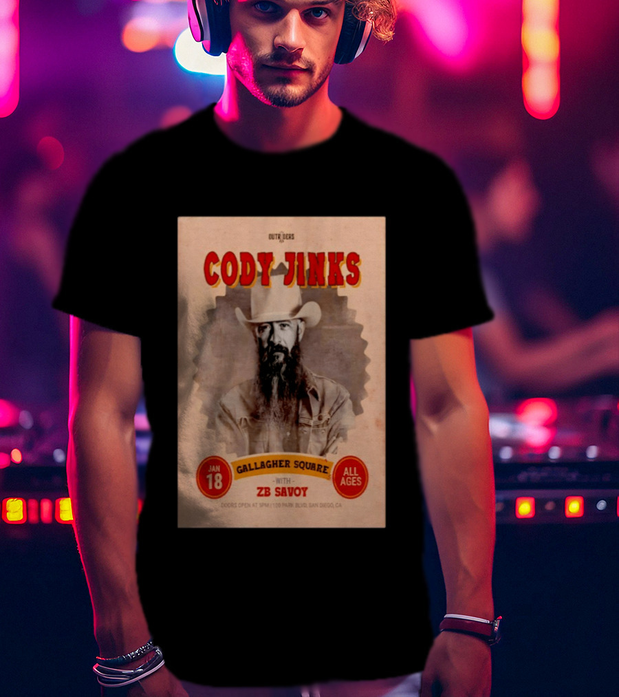 Cody Jinks San Diego Jan 18 2026 Gallagher Square With ZB Savoy T-Shirt