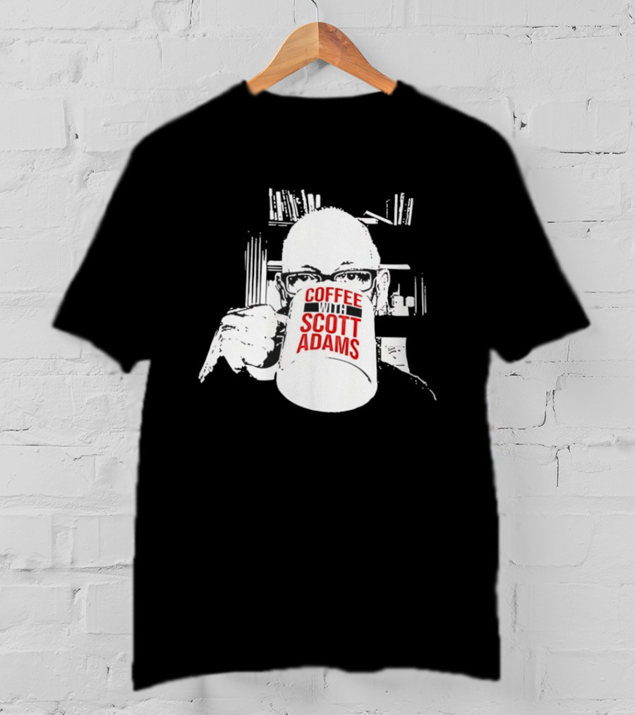 Coffee With Scott Adams Graphic Art And Bookshelves T-Shirt