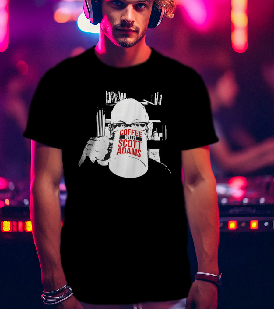 Coffee With Scott Adams Graphic Art And Bookshelves T-Shirt