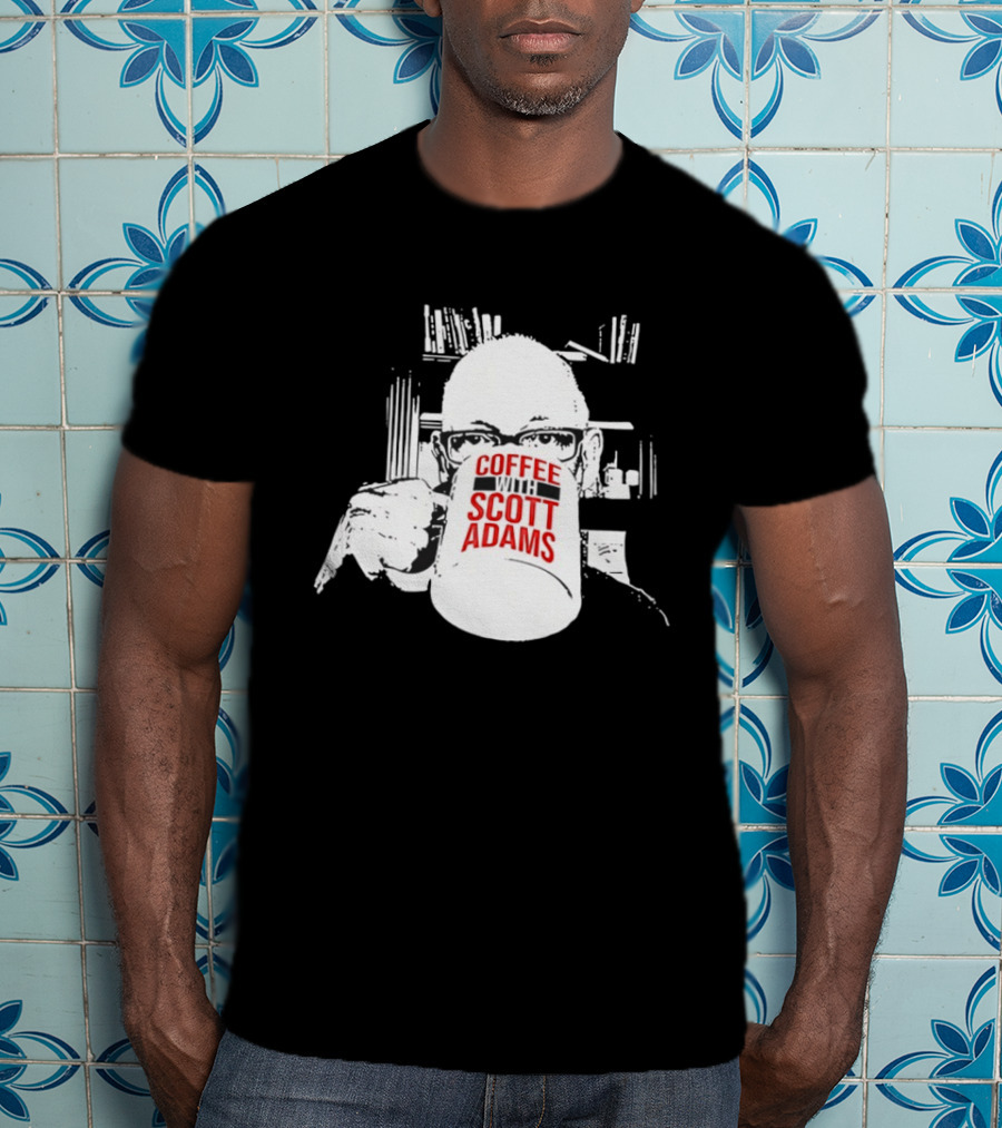 Coffee With Scott Adams Graphic Art And Bookshelves T-Shirt