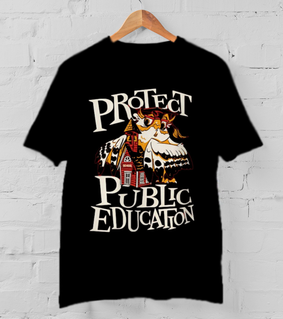 United State Of Indiana Protect Public Education Owl And Schoolhouse T-Shirt