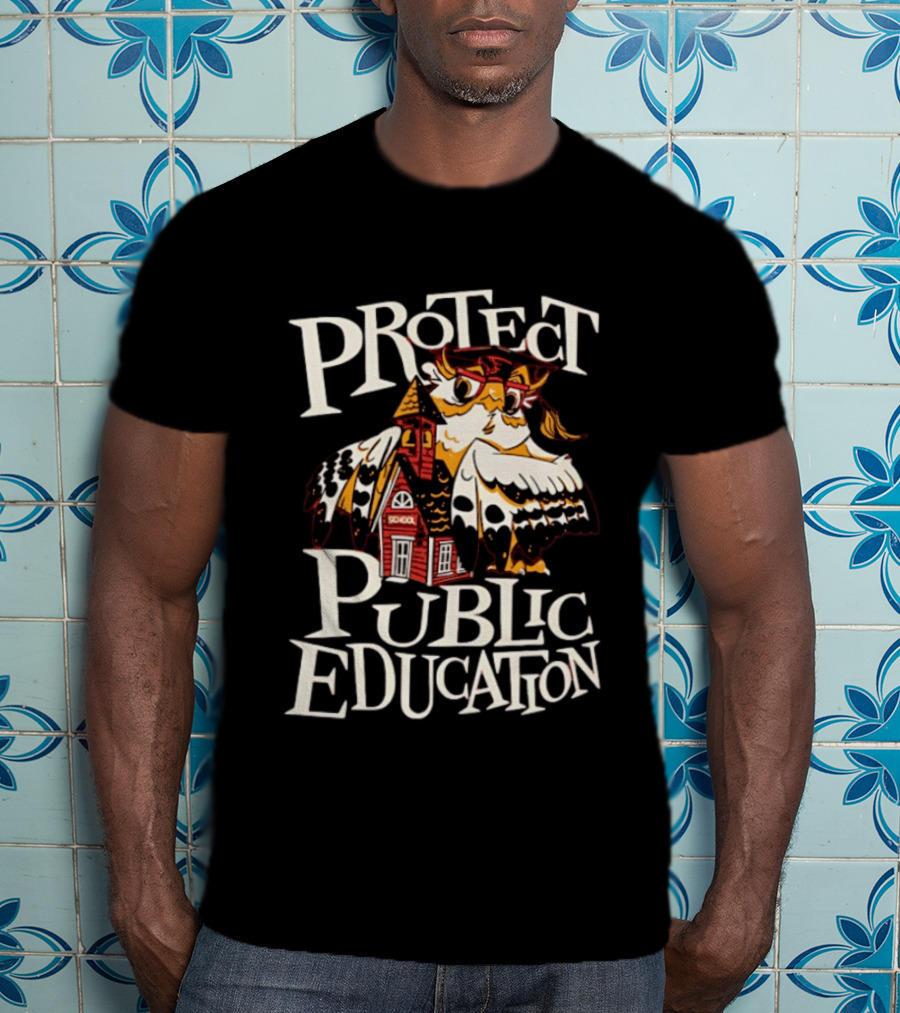 United State Of Indiana Protect Public Education Owl And Schoolhouse T-Shirt