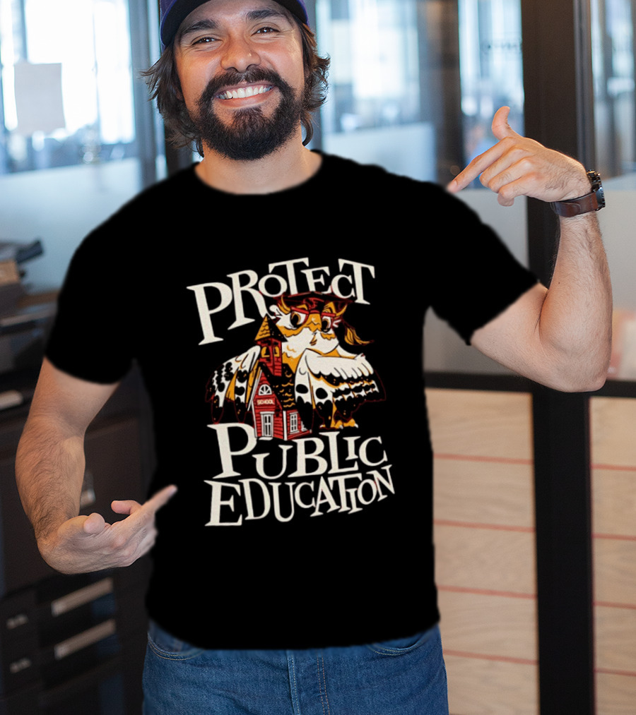 United State Of Indiana Protect Public Education Owl And Schoolhouse T-Shirt