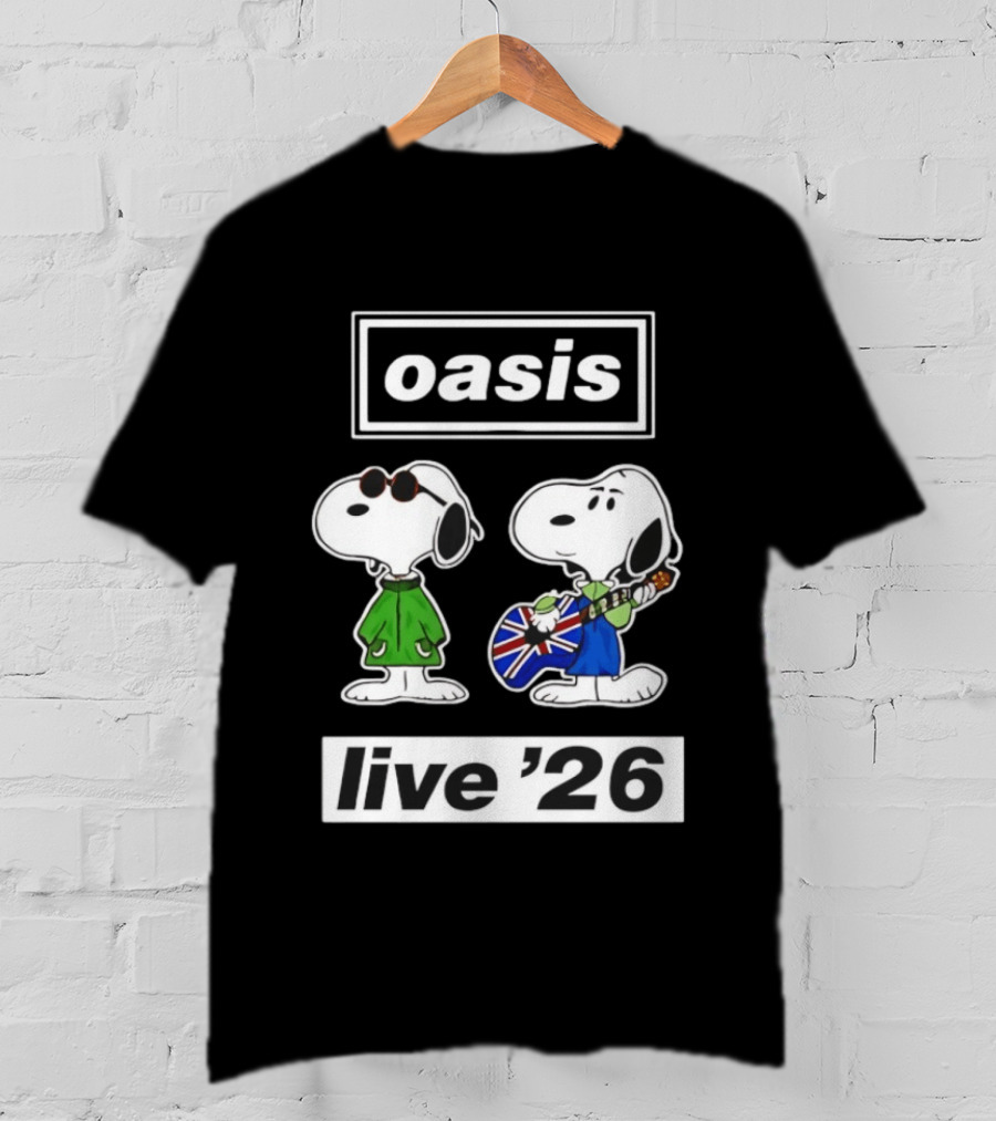 Oasis Snoopy Live '26 Union Jack Guitar T-Shirt