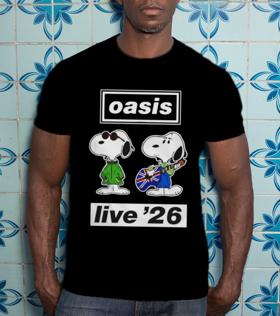 Oasis Snoopy Live '26 Union Jack Guitar T-Shirt