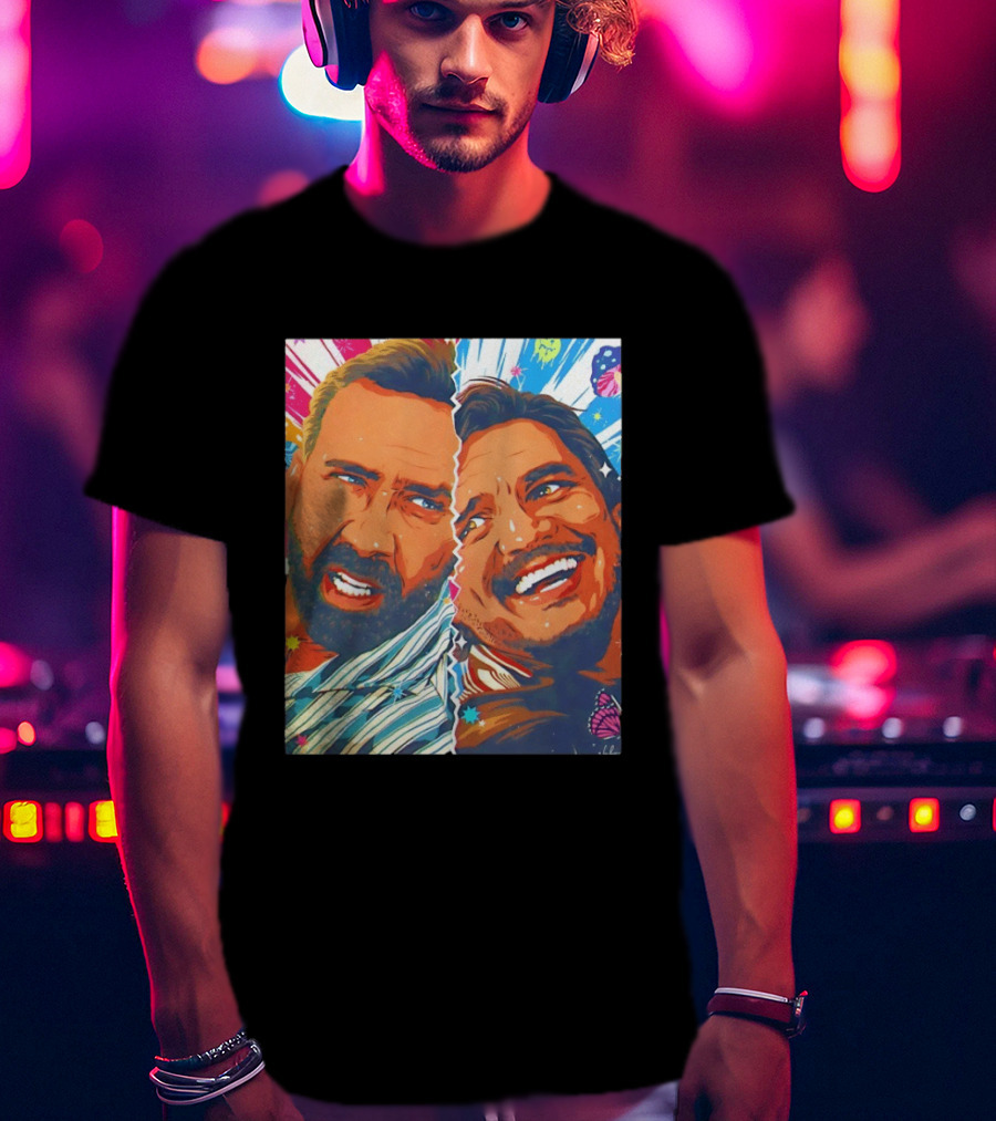 Pedro Pascal Nicolas Cage Colorful Retro Pop Art Face Off T-Shirt