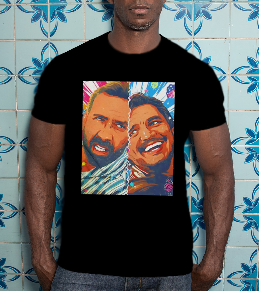 Pedro Pascal Nicolas Cage Colorful Retro Pop Art Face Off T-Shirt