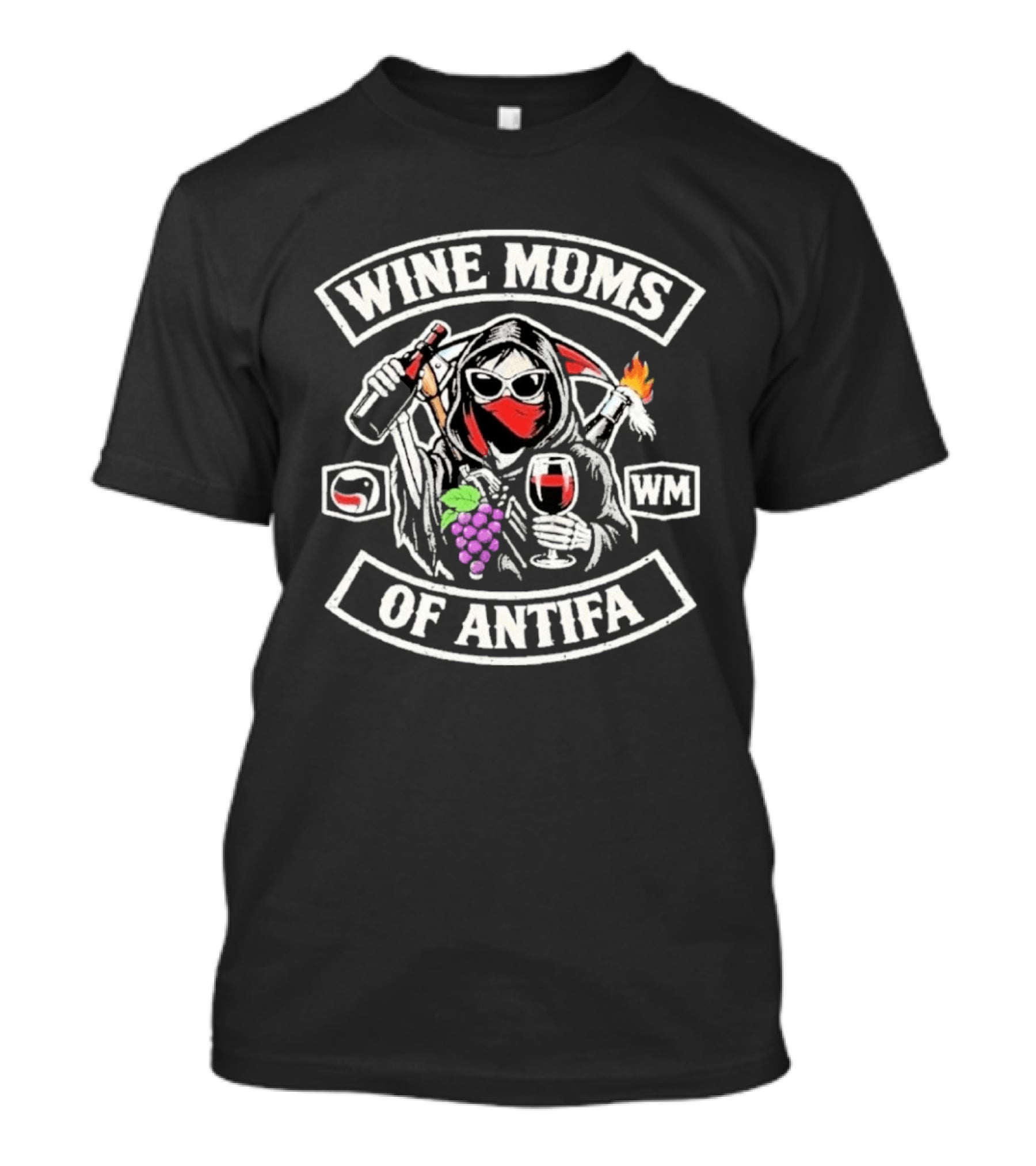 Wine Moms Of Antifa Flaming Cocktail Revolution Grapes Sketch T-Shirt