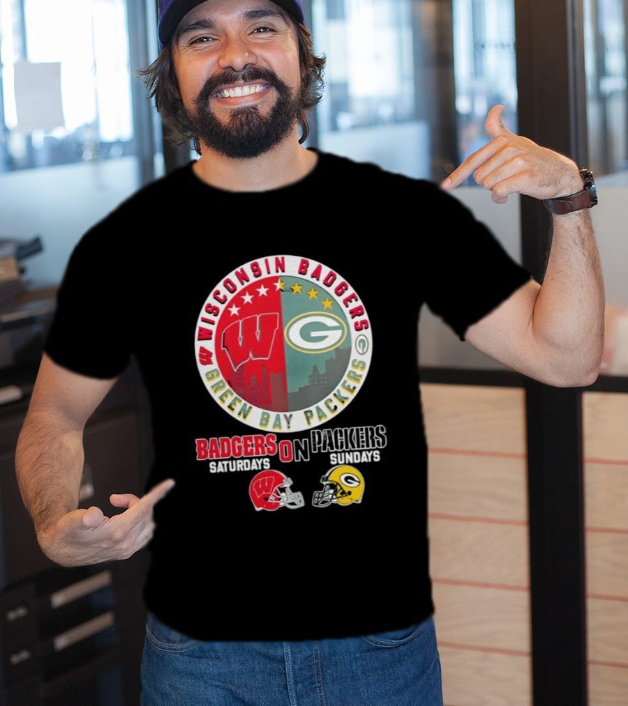 Wisconsin Badgers Green Bay Packers Saturdays Sundays Helmet Mashup T-Shirt