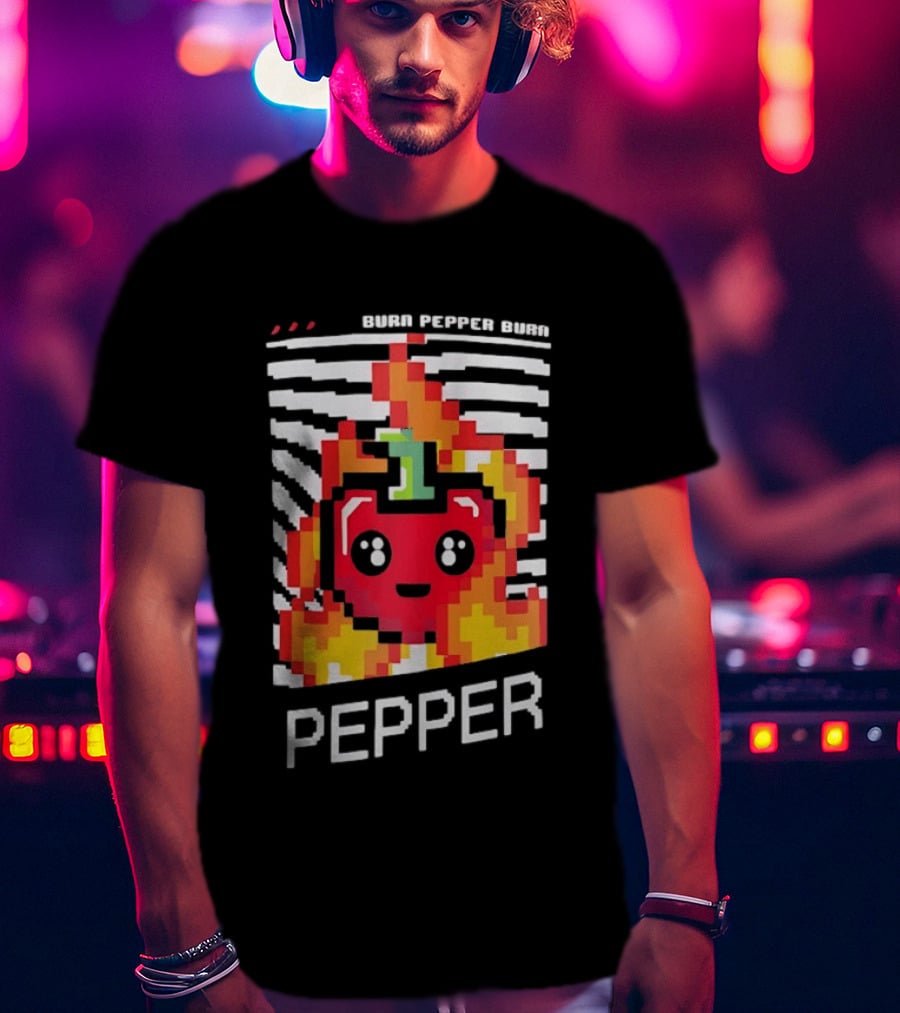 Burn Pepper Burn Pixel Art Pepper Fiery T-Shirt